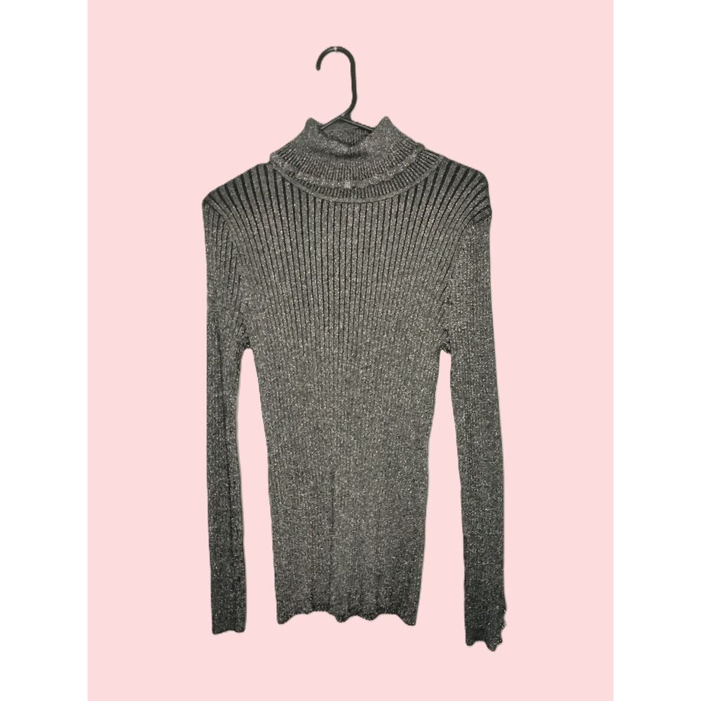 United States Sweaters ~ Grey Silver Metallic Turtleneck Sweater